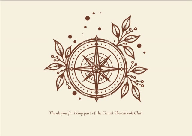 The folded letter with a compass rose and the words: Thank you for being part of the Travel Sketchbook Club